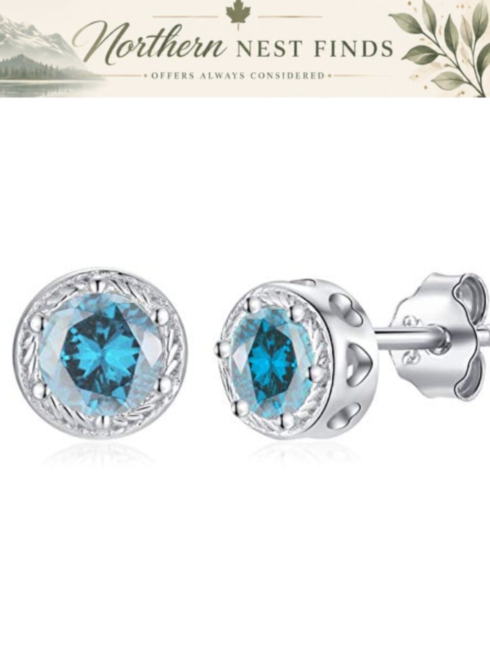 Sterling Silver Birthstone Stud Earrings 6mm Round Hypoallergenic